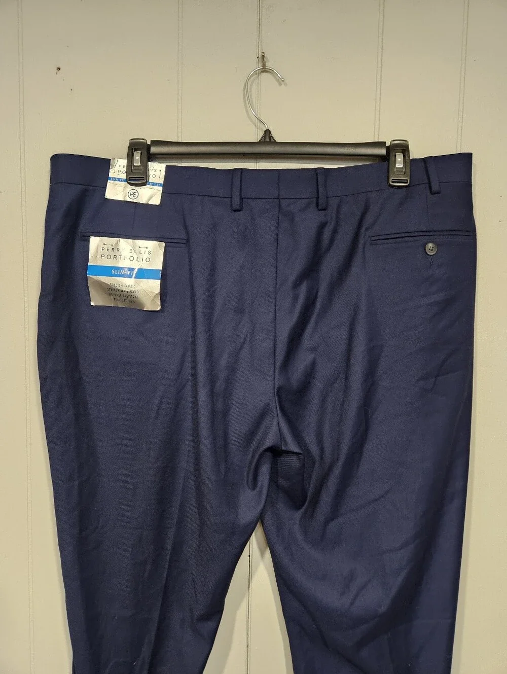 Perry Ellis Portfolio Dress Pants Mens 42x32 Navy Blue Slim Fit Stretch NWT